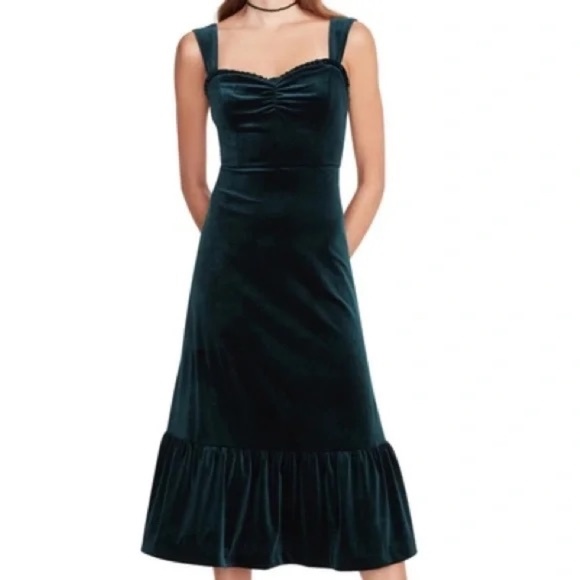 NEW Betsey Johnson Velour Midi dress Everglades Green S - Picture 1 of 13